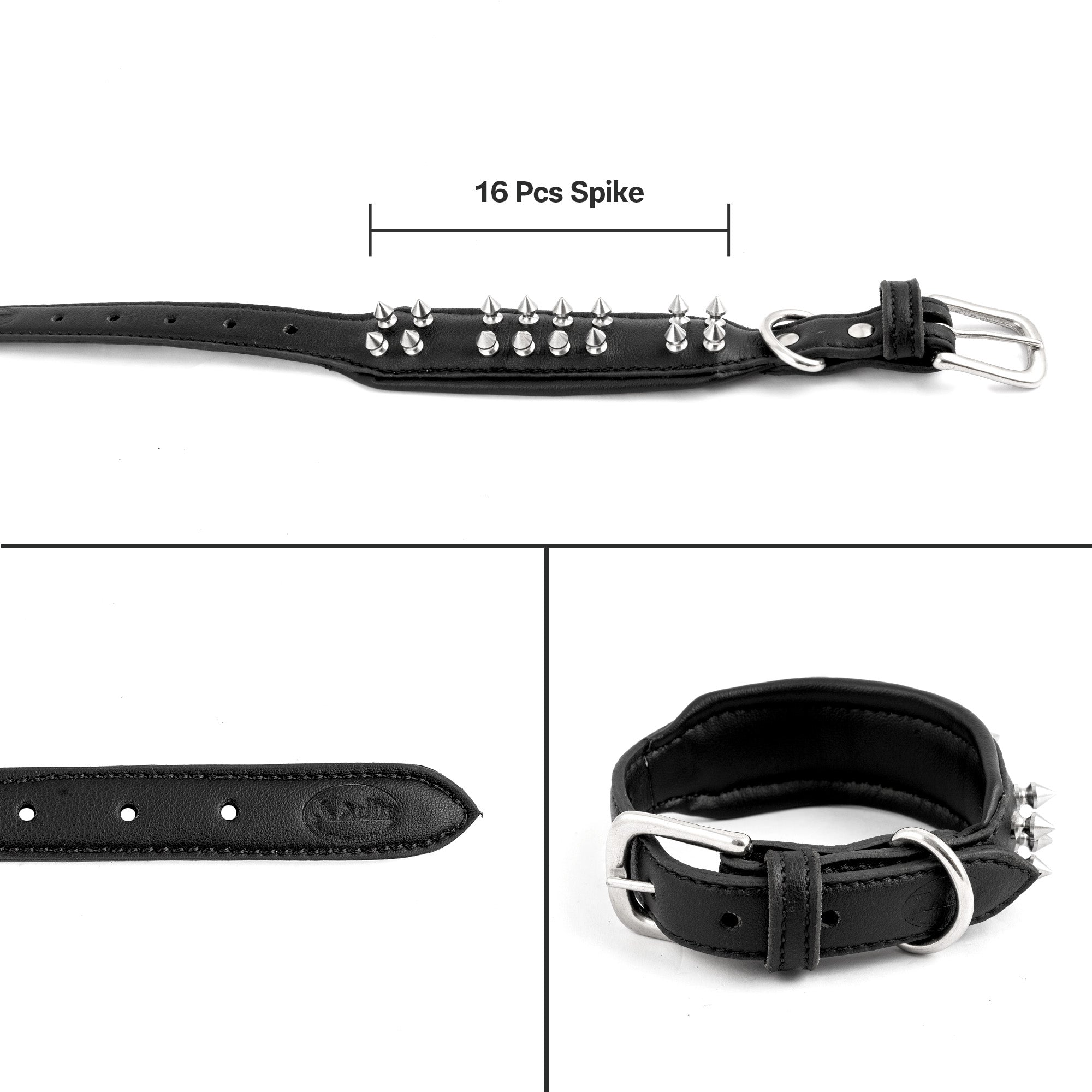 Adil's 1.5-Inch Wide Microfiber Spike Studded Dog Collar with Adjustable Fit and Metal Buckle